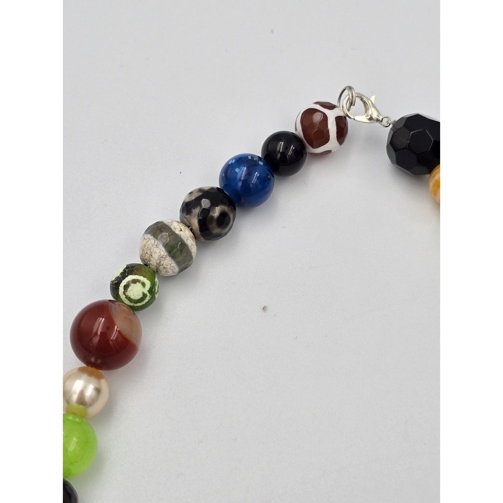 Colorful Multi Gem Stone Beaded Necklace Turquoise Style Center Bead - Picture 7 of 12